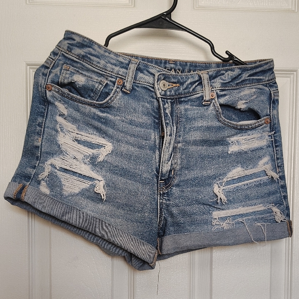 American Eagle Outfitters Blue Distressed Jean Shorts